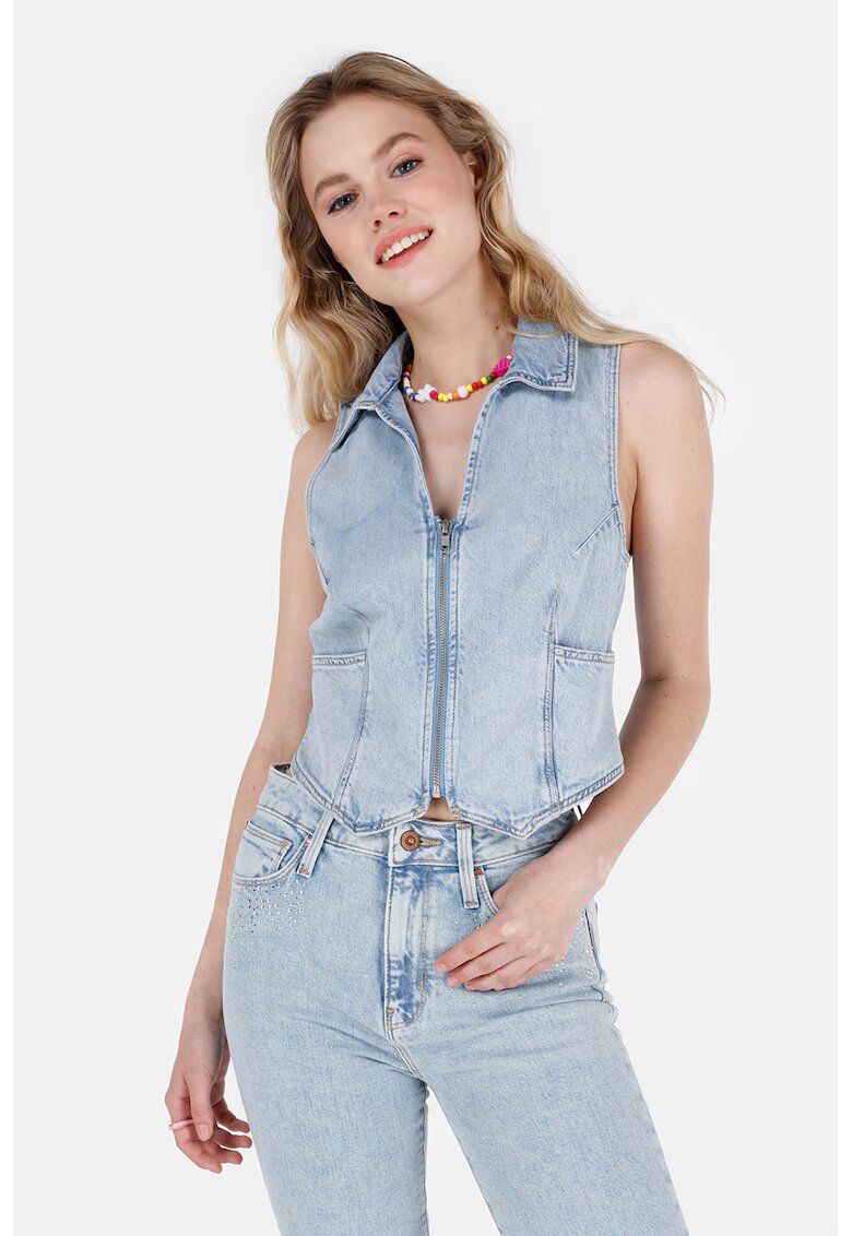 COLINS Vesta din denim cu fermoar - Albastru lavanda