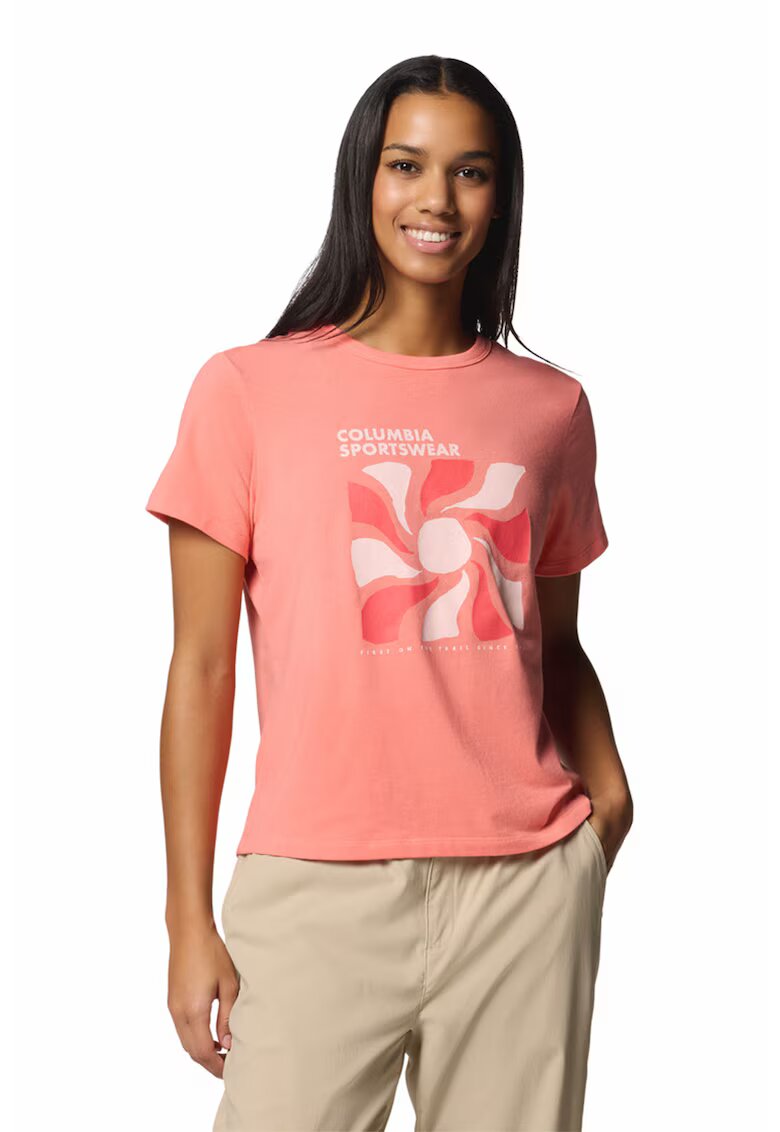 Columbia Tricou cu imprimeu - pentru trekking Sun Trek - Alb/Roz somon