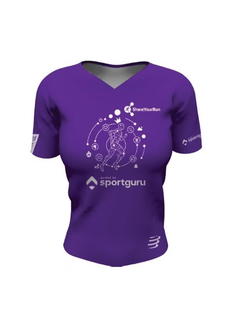 Compressport Tricou alergare dama Share Your Run Mov/Alb - Mov