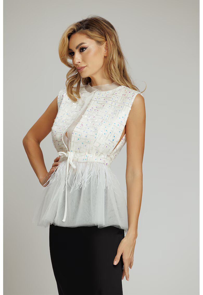 concept A trois Bluza fara maneci cu paiete - Alb optic