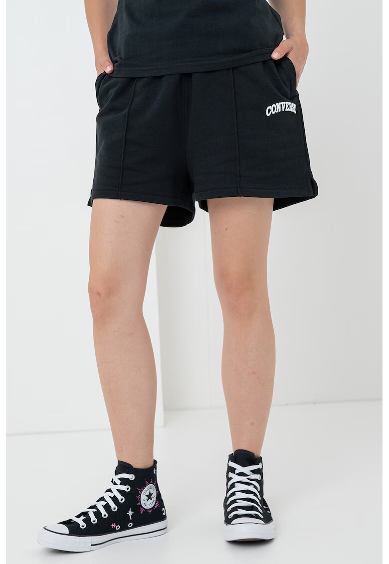 Converse Pantaloni scurti cu talie inalta si logo brodat - Alb/Negru