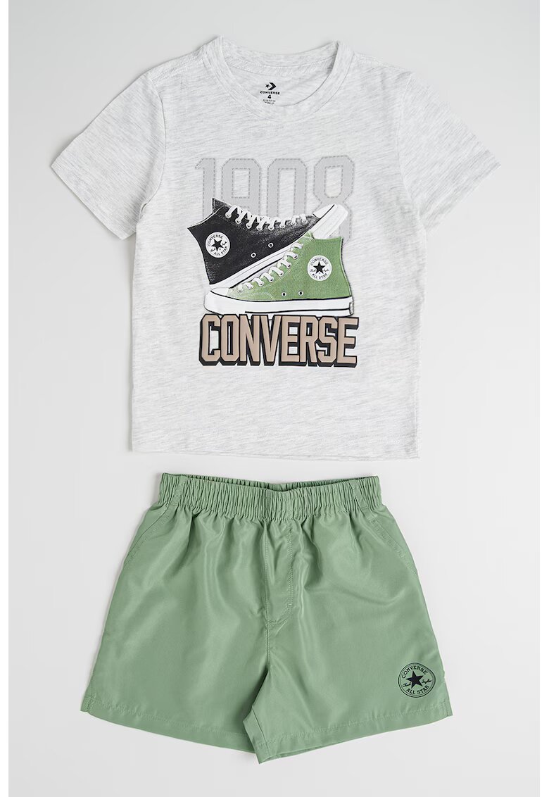 Converse Set de tricou cu model grafic si pantaloni scurti Retro - Verde/Gri deschis