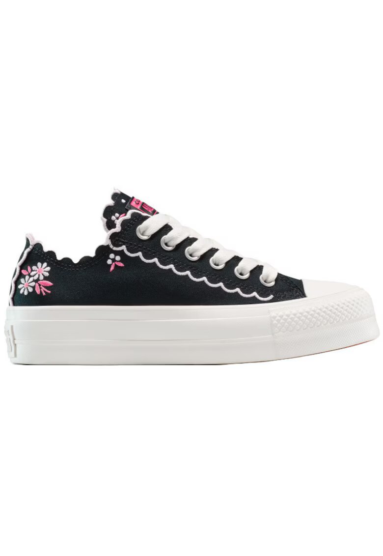 Converse Tenisi Chuck Taylor All Star cu platforma si flori brodate - Negru