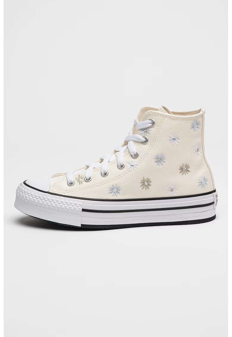 Converse Tenisi high-cut cu broderie florala Lift - Crem