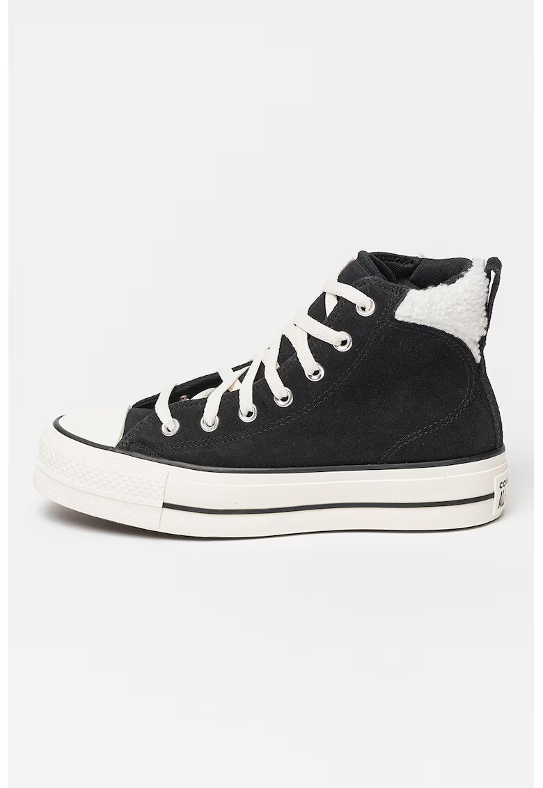 Converse Tenisi mid-high de piele intoarsa cu insertie de blana sintetica - Alb/Negru