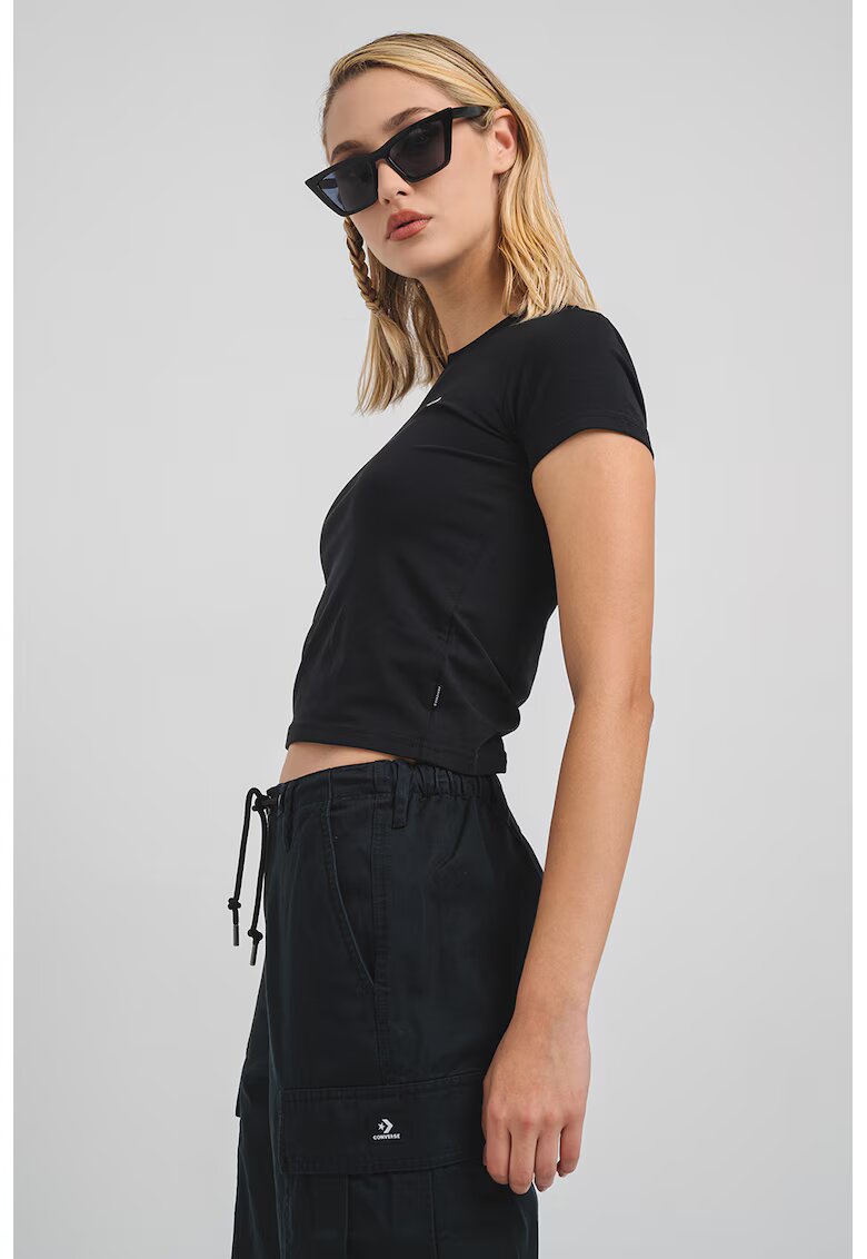 Converse Tricou crop cu detaliu logo - Negru