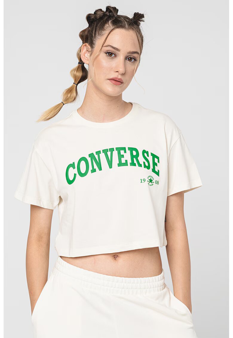 Converse Tricou crop din bumbac Collegiate - Verde/Alb murdar