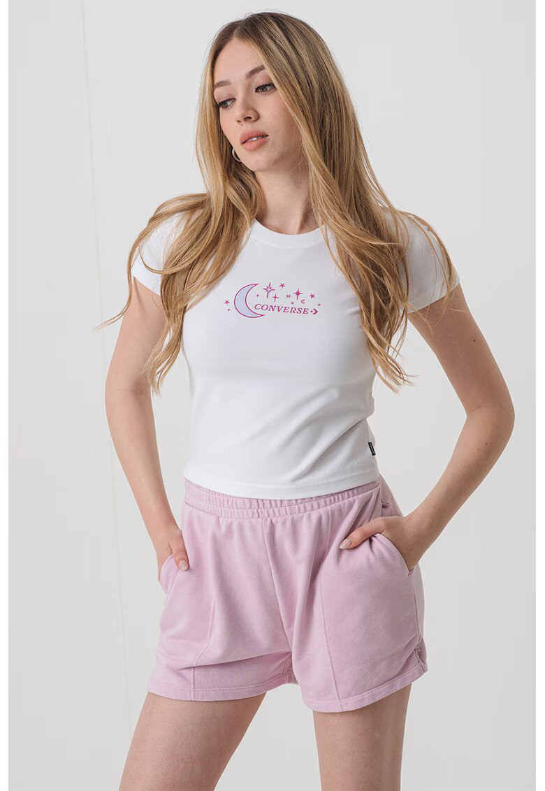 Converse Tricou crop slim-fit cu logo - Alb/Fucsia