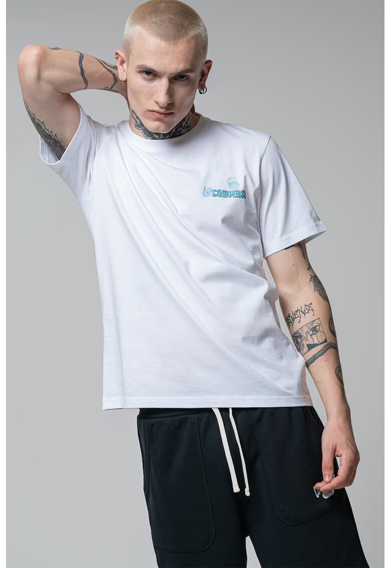 Converse Tricou cu imprimeu pe spate Undersea - Alb/Albastru aquamarin