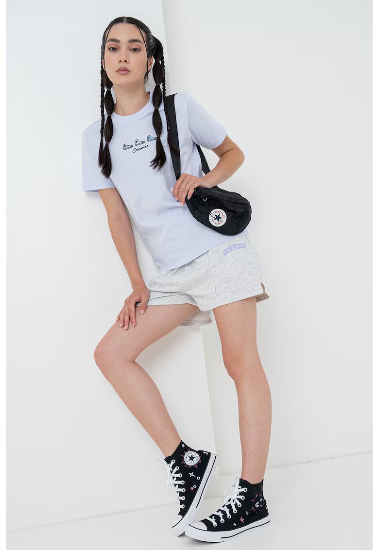 Converse Tricou de bumbac cu logo brodat - Lila/Albastru