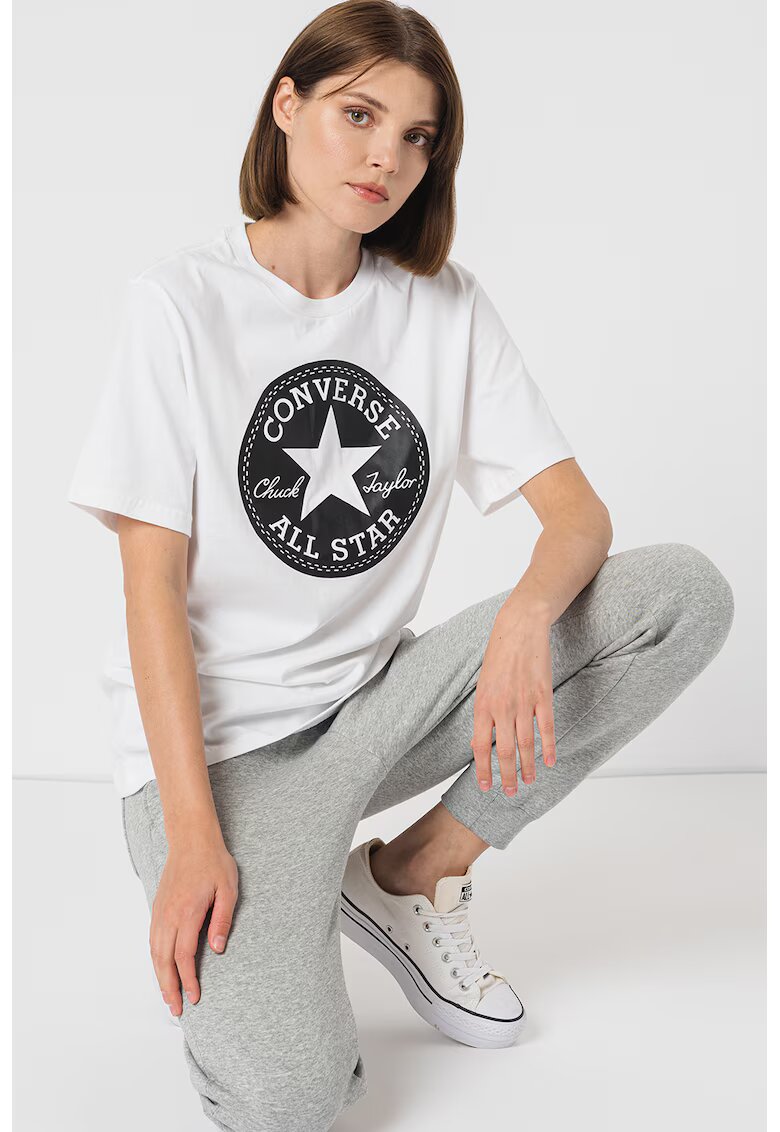 Converse Tricou regular fit unisex cu imprimeu logo - Negru/Alb murdar