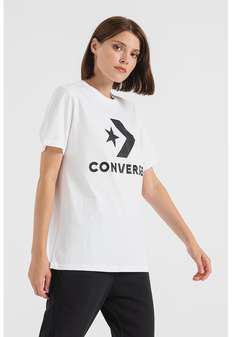 Converse Tricou unisex de bumbac cu model chevron Go-To-Star - Negru/Alb optic
