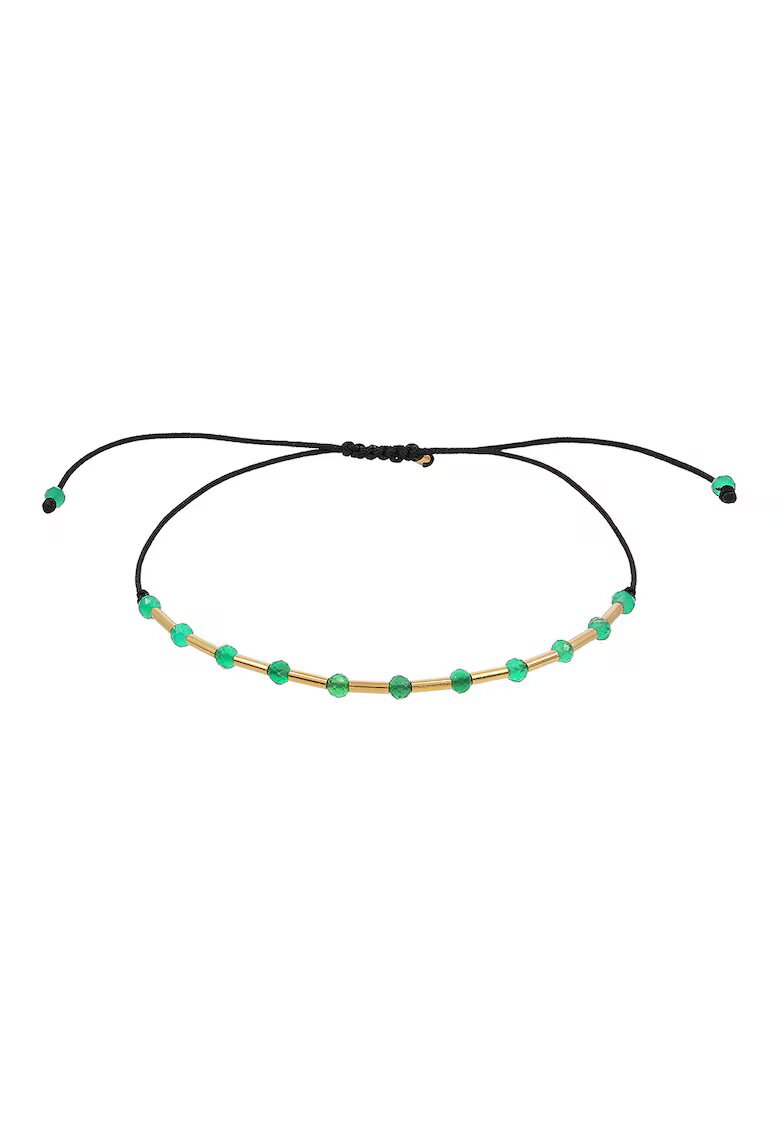 CORINA MARDARI Bratara ajustabila din aur filat de 14K/20 cu pietre onix - Verde/Auriu