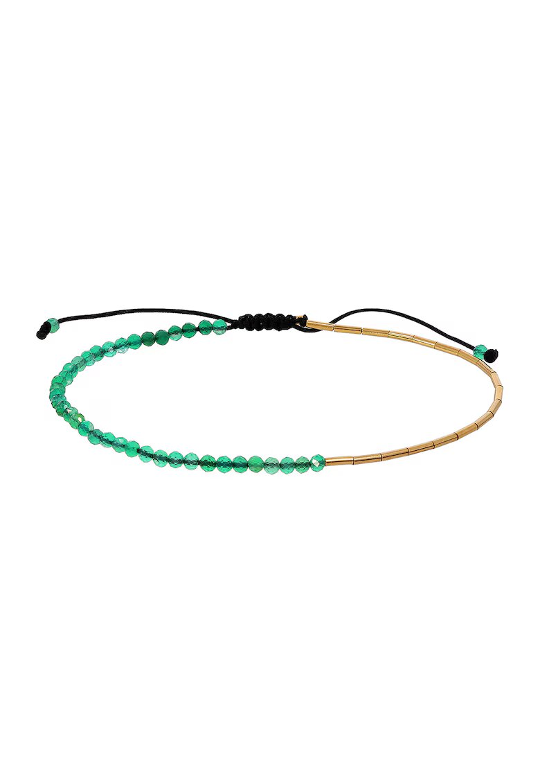 CORINA MARDARI Bratara ajustabila din aur filat de 14K/20 cu pietre onix - Verde/Auriu