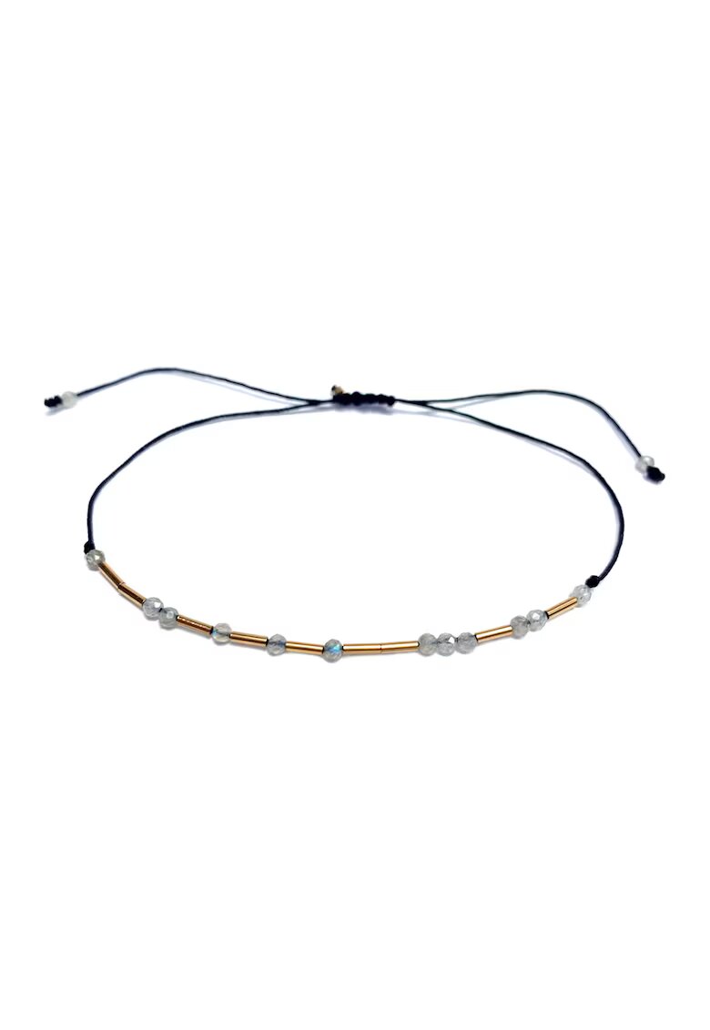 CORINA MARDARI Bratara din aur filat de 14K/20 cu snur de ajustare - Auriu/Negru/Gri deschis