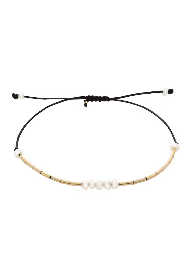 CORINA MARDARI Bratara filata cu aur de 14K/20 si perle - Alb/Auriu/Negru