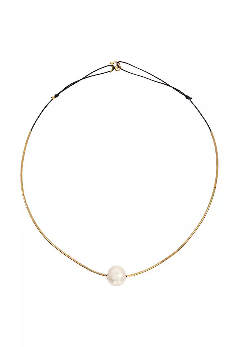 CORINA MARDARI Colier de aur filat de 14K/20 cu perla de apa dulce - Alb/Auriu