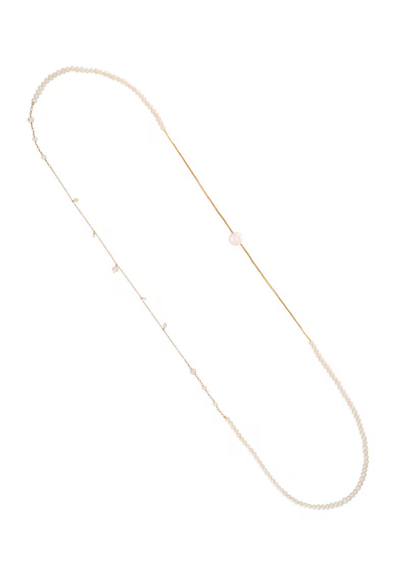 CORINA MARDARI Colier lung din aur filat de 14K/20 cu perle de apa dulce - Alb/Auriu