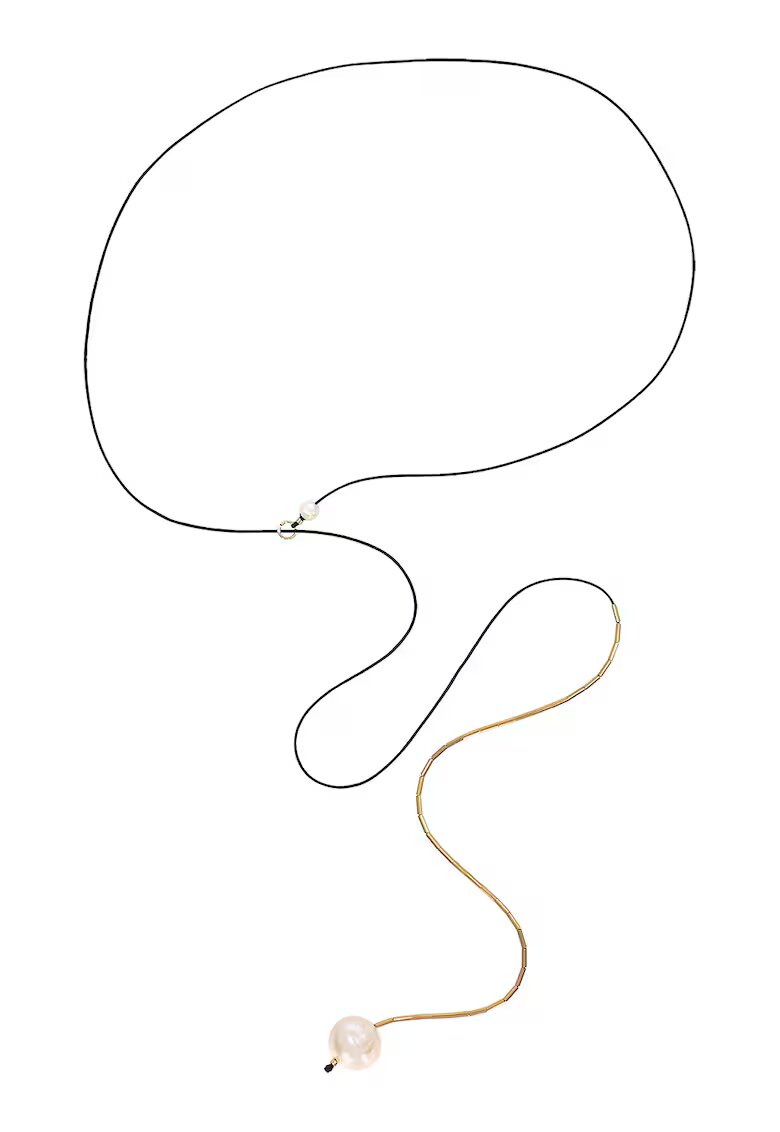 CORINA MARDARI Colier lung din aur filat de 14K/20 si perle - Alb/Auriu/Negru