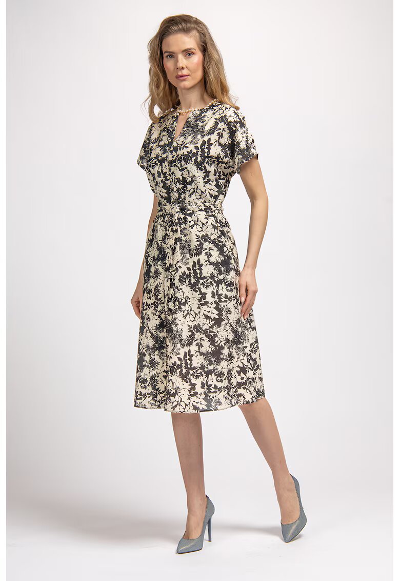 Couture de Marie Rochie midi cu model floral si buzunare laterale - Bej deschis