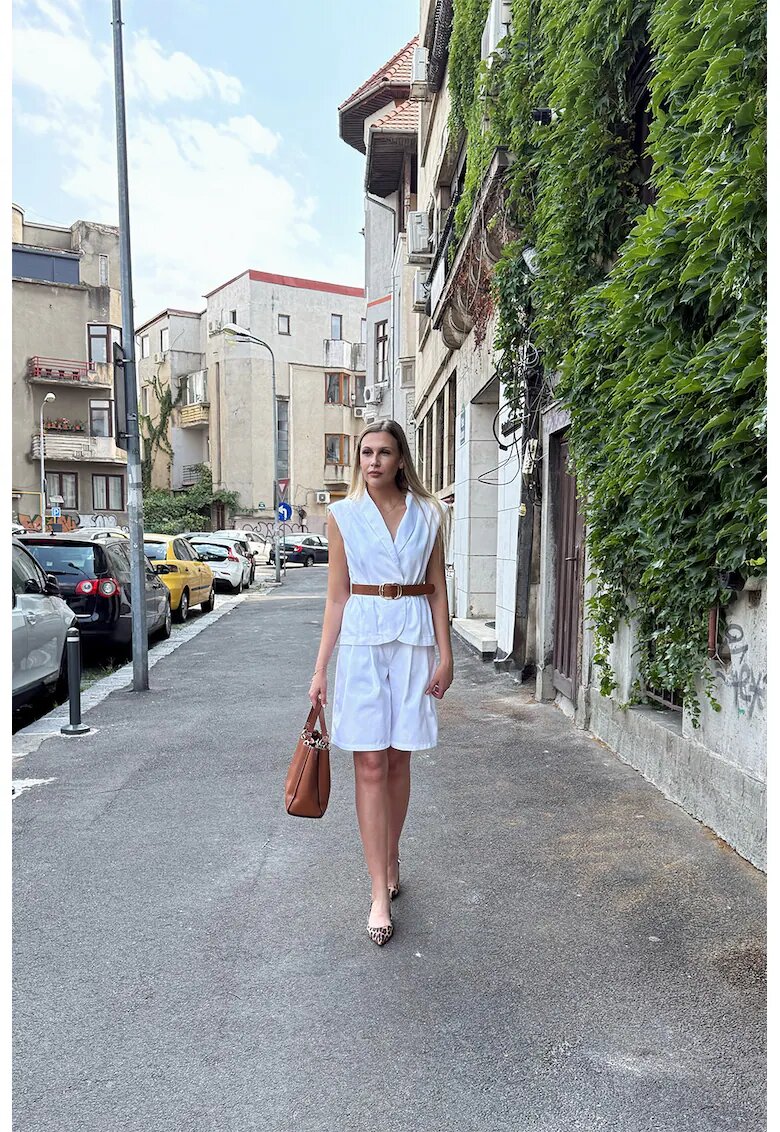 Couture de Marie Vesta din amestec de bumbac cu cordon in talie - Alb optic
