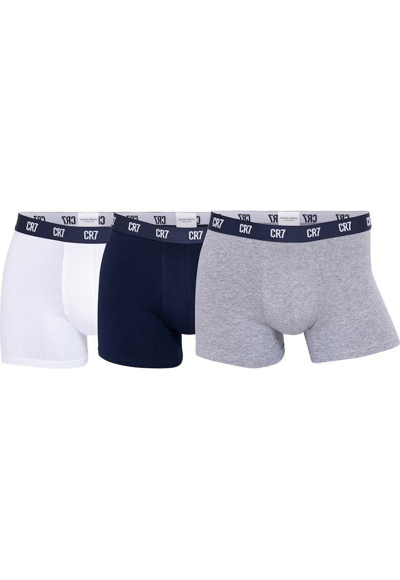 CR7 Set de boxeri cu banda logo in talie - 3 perechi - Alb/Gri/Bleumarin