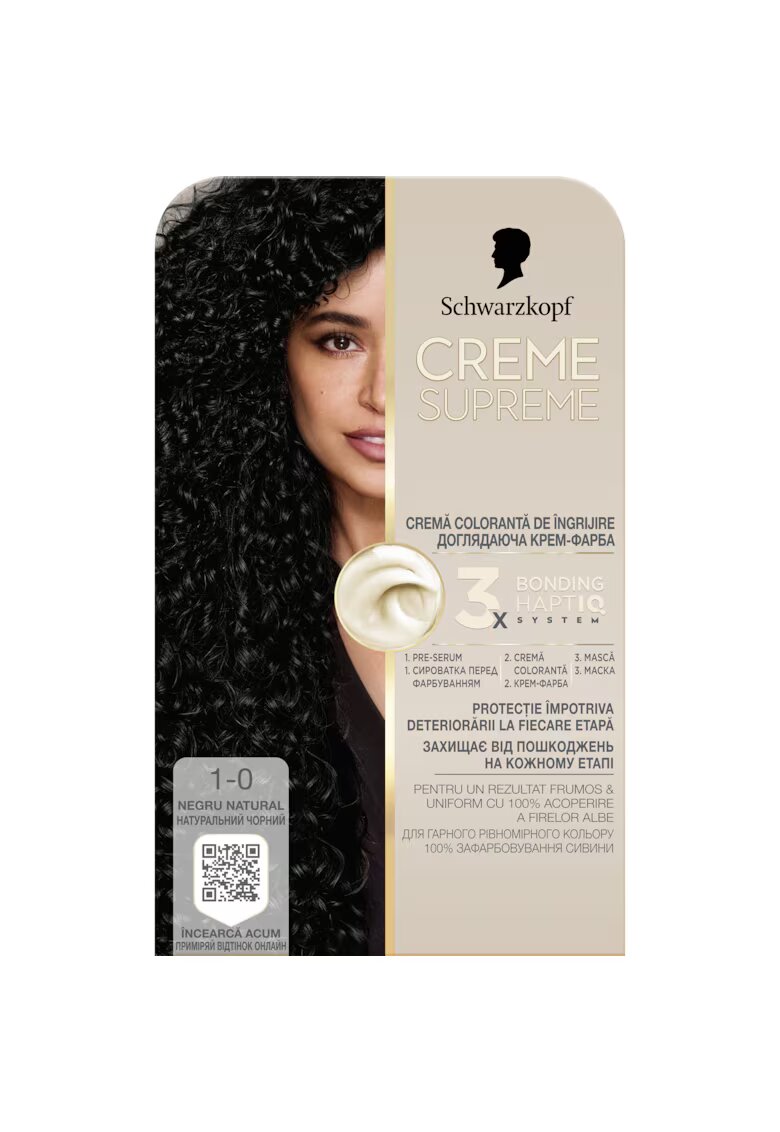 Creme Supreme Vopsea de par permanenta cu amoniac Schwarzkopf 182 ml - 1-0 - 182 ml