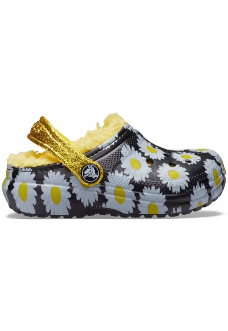 Crocs Saboti Kids' Classic Lined Vacay Vibes Clog - US Negru - Black Daisy - Negru