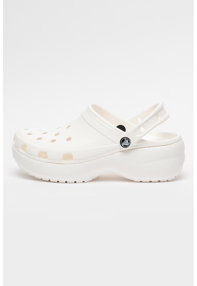 Crocs Saboti roomy fit cu aspect perforat si platforma Classic - Alb