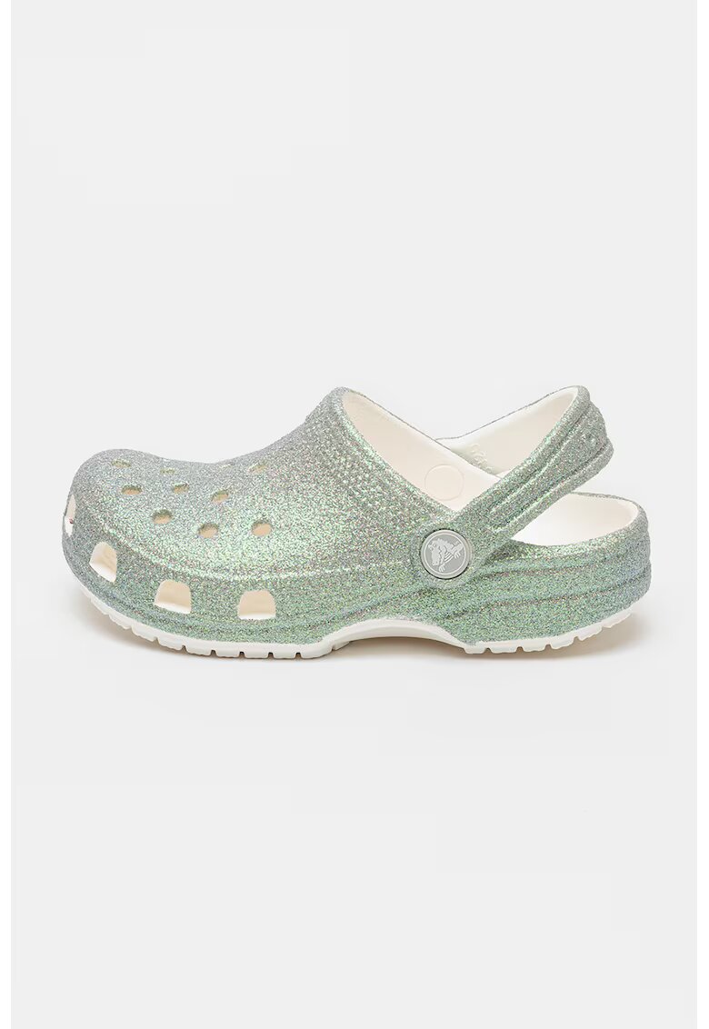 Crocs Saboti slingback cu aspect stralucitor - Verde pal/Alb murdar