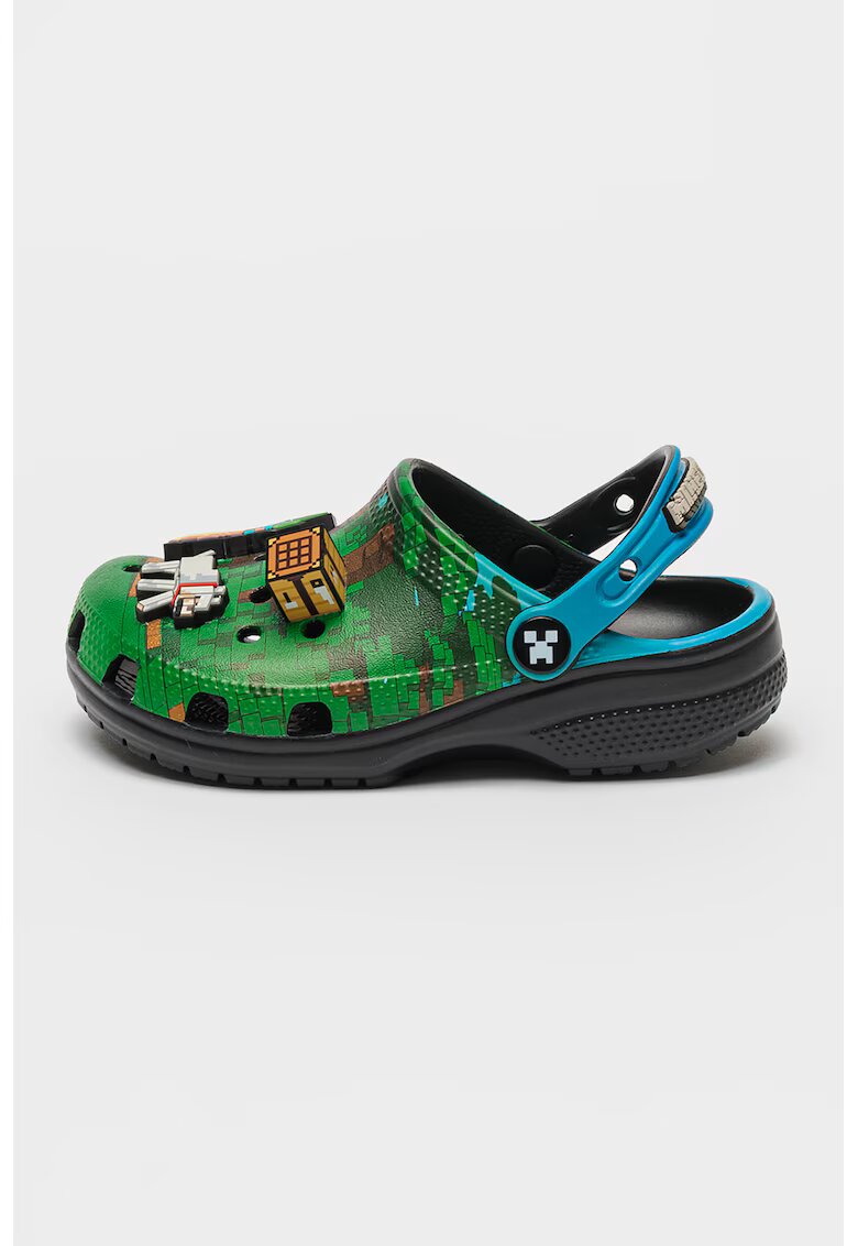 Crocs Saboti slingback cu model clasic si imprimeu desene animate - Albastru pastel/Negru/Verde aquamarin