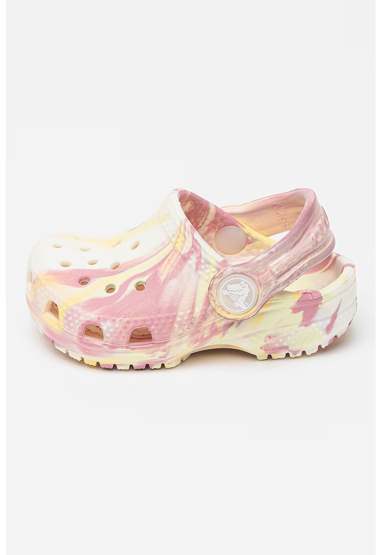 Crocs Saboti slingback cu model tie-dye si perforatii - Alb/Galben/Roz deschis