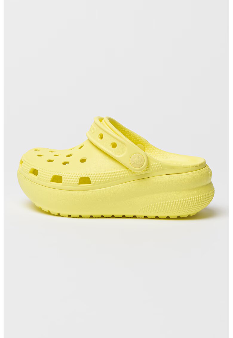 Crocs Saboti slingback cu talpa wedge si aspect perforat Cutie - Galben deschis