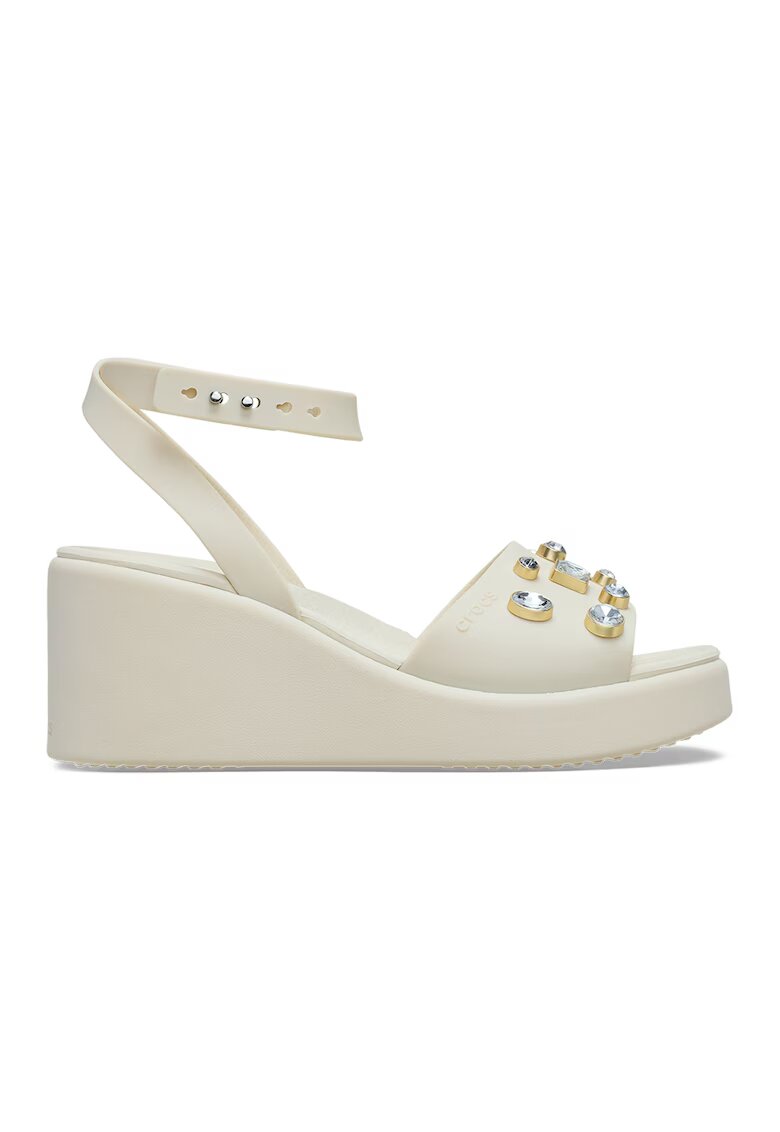 Crocs Sandale wedge cu strasuri - Alb murdar