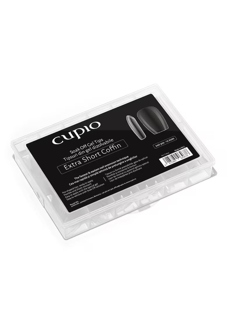 Cupio Set tipsuri full nail dizolvabile 240buc - Extra Short Coffin - transparent