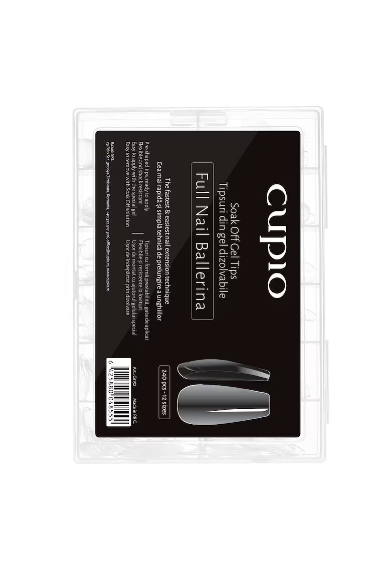 Cupio Set tipsuri full nail dizolvabile 240buc - transparent - 12 marimi