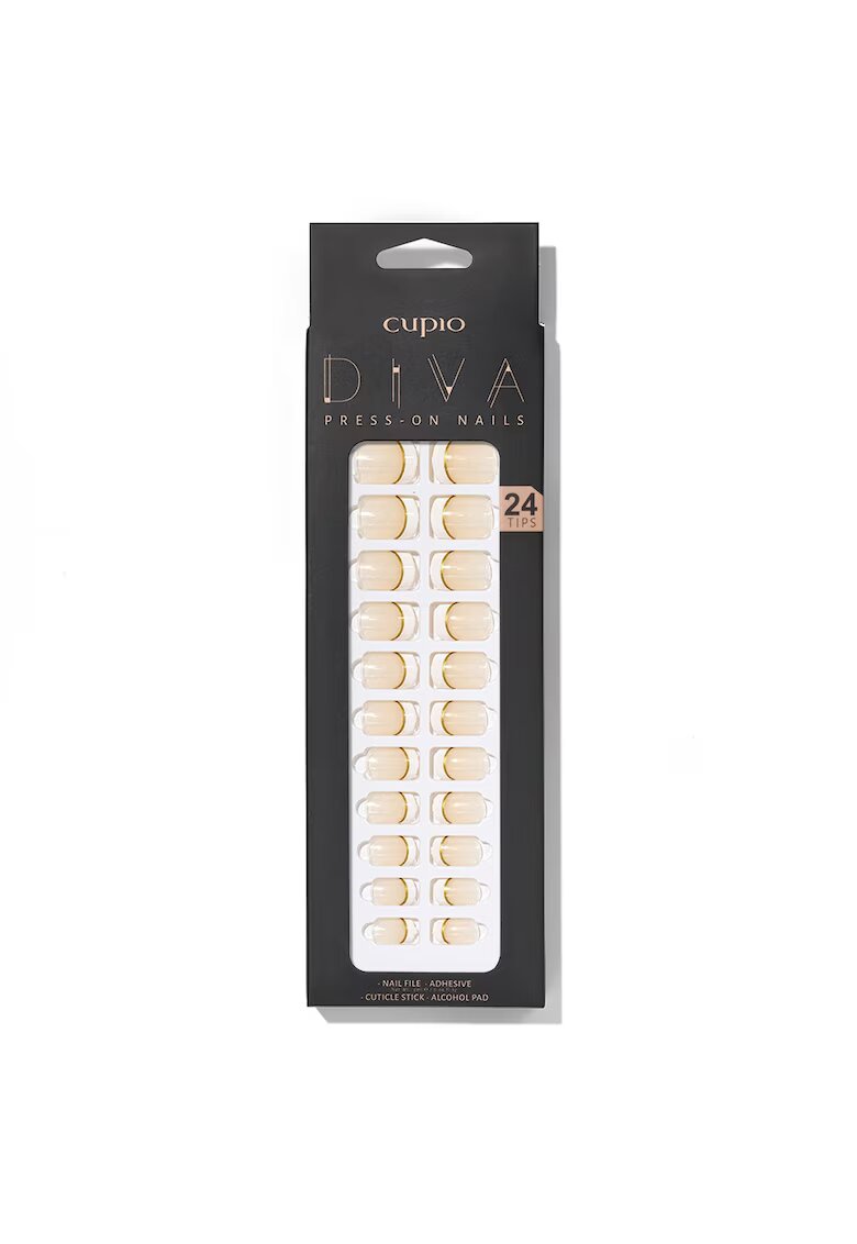 Cupio Set unghii false Diva - 24 tipsuri - pila - adeziv - betisor - auriu