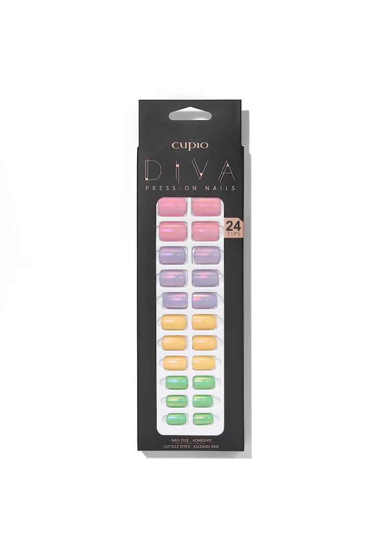 Cupio Set unghii false Diva - 24 tipsuri - pila - adeziv - betisor - pad cu alcool - roz