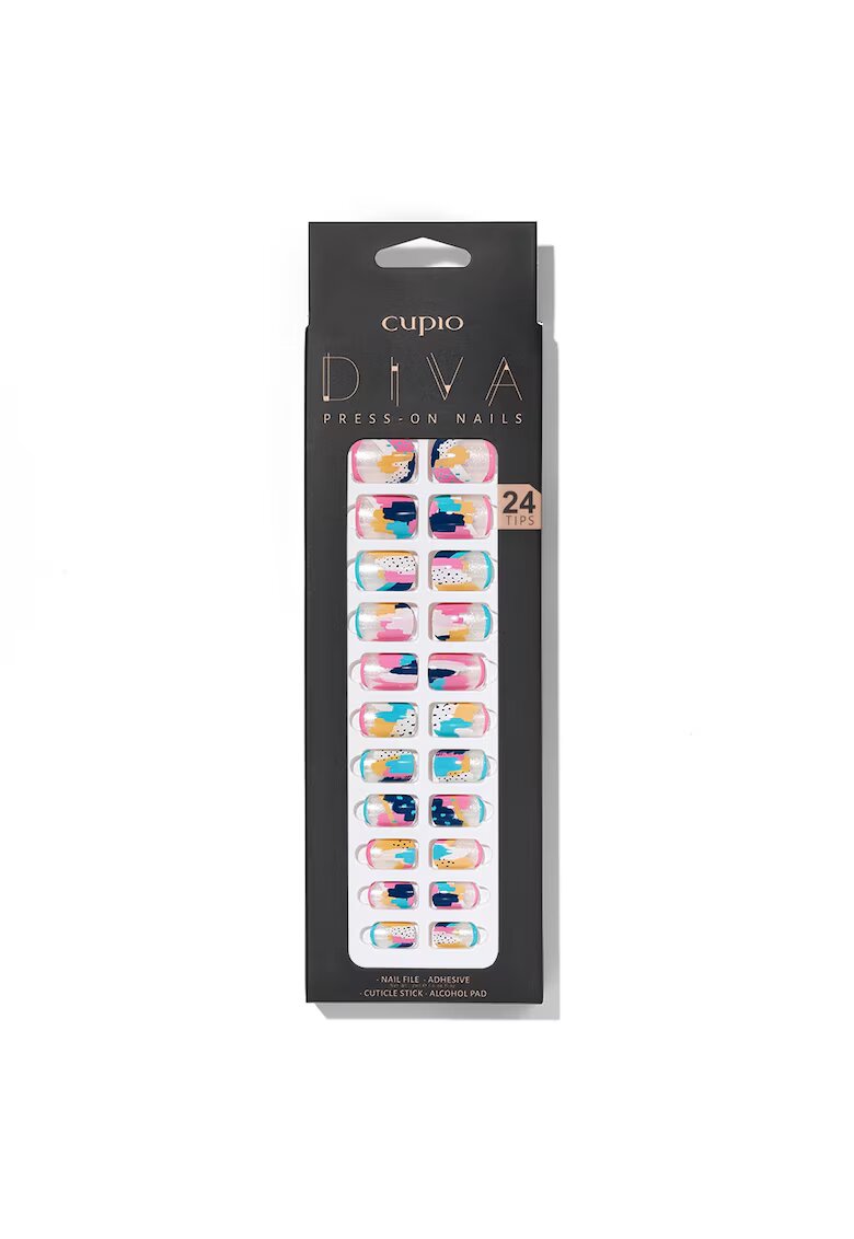 Cupio Set unghii false Diva - 24 tipsuri - pila - adeziv - multicolor