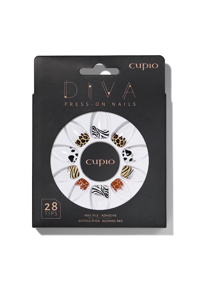 Cupio Set unghii false Diva - 28 tipsuri - pila - adeziv - betisor pentru cuticule - multicolor