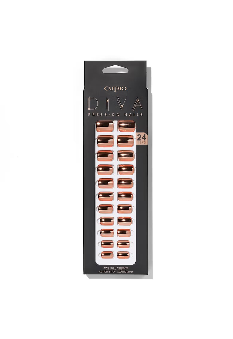 Cupio Set unghii false Diva - cupru - 24 tipsuri - pila - adeziv - betisor pentru cuticule - pad cu alcool