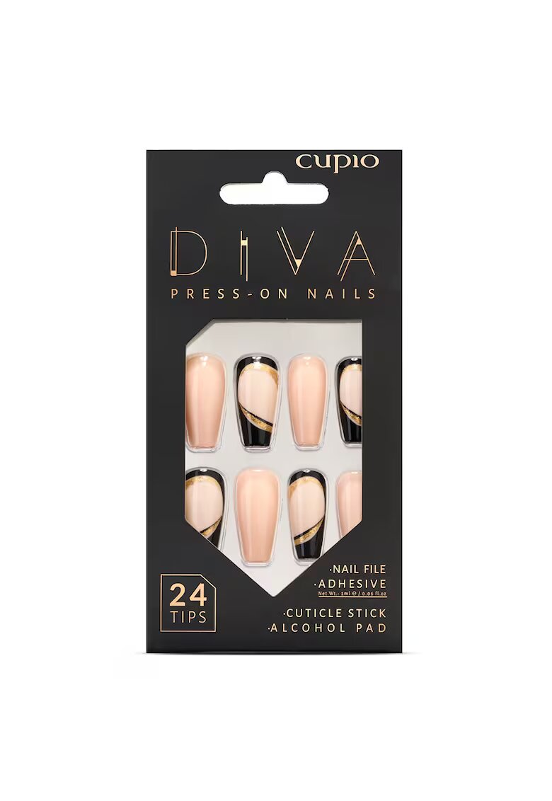 Cupio Set unghii false Diva - negru - 24 tipsuri - pila - adeziv