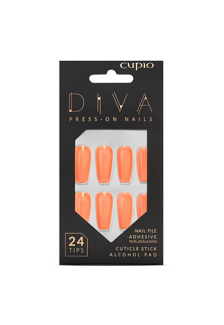Cupio Set unghii false Diva - Neon Orange