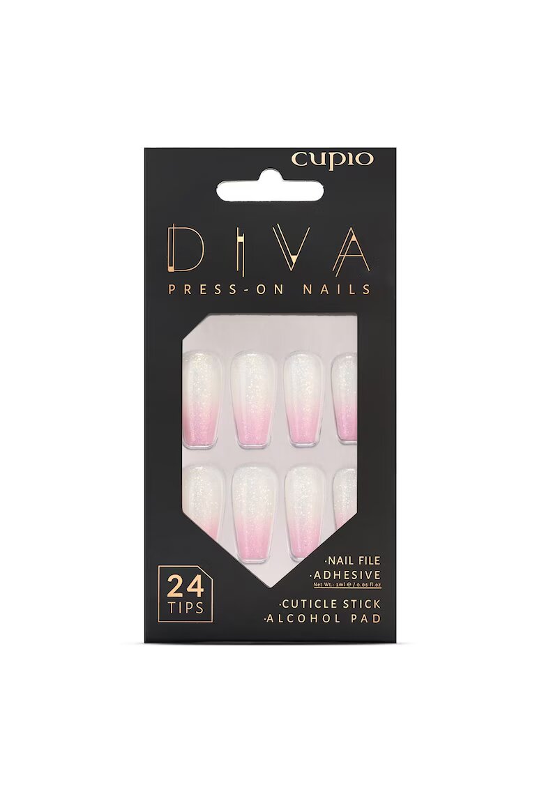 Cupio Set unghii false Pink Baby Boomer - 24 tipsuri - pila - adeziv - roz