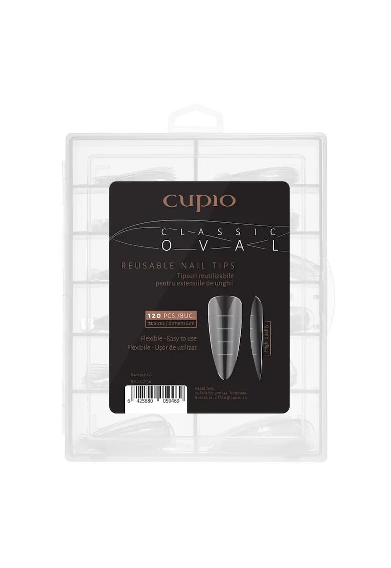 Cupio Tipsuri reutilizabile clasic - 120 buc - transparent - 12 marimi