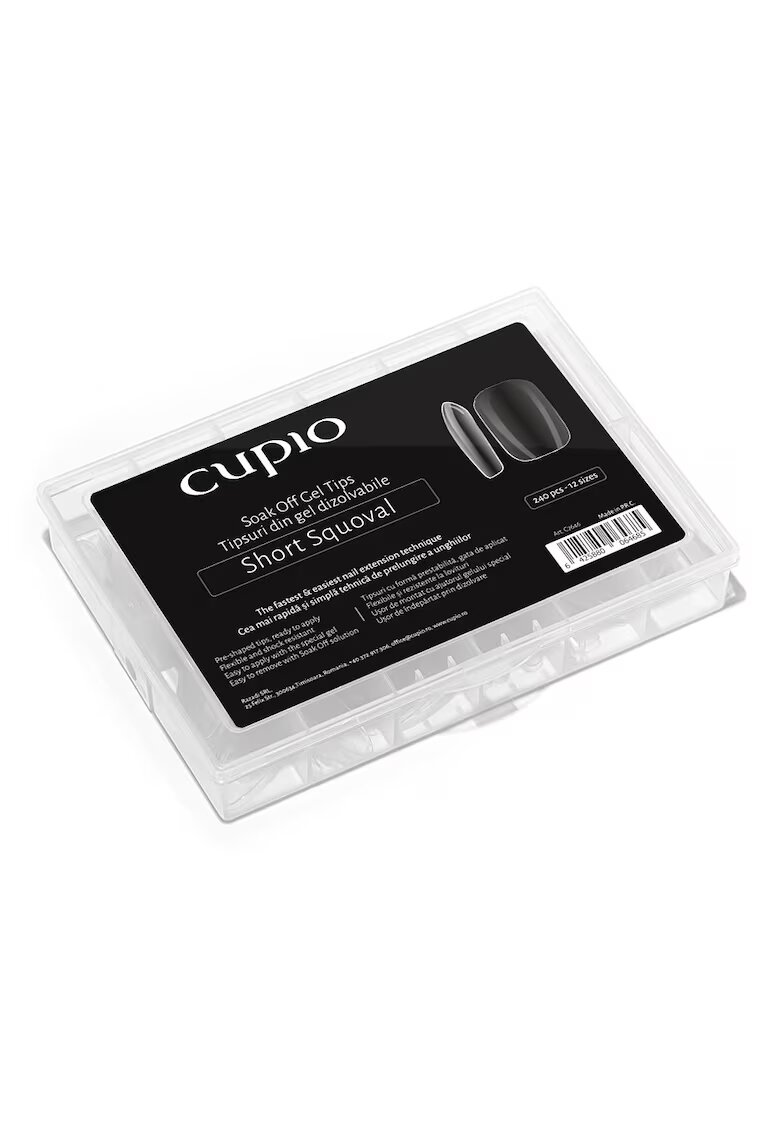 Cupio Tipsuri unghii dizolvabile set 240buc - scurte Squoval - transparente - 12 marimi