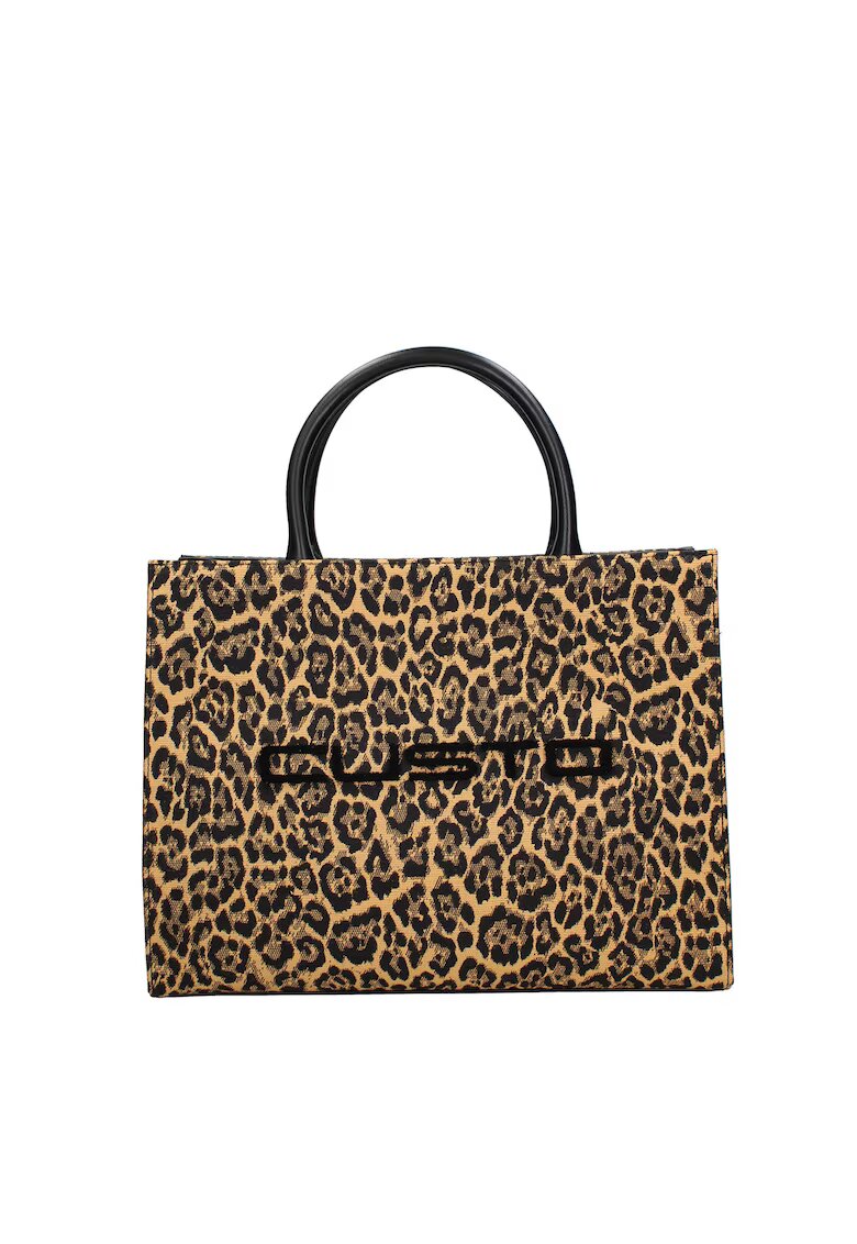 Custo Barcelona Geanta tote cu animal print si logo - Negru/Bej