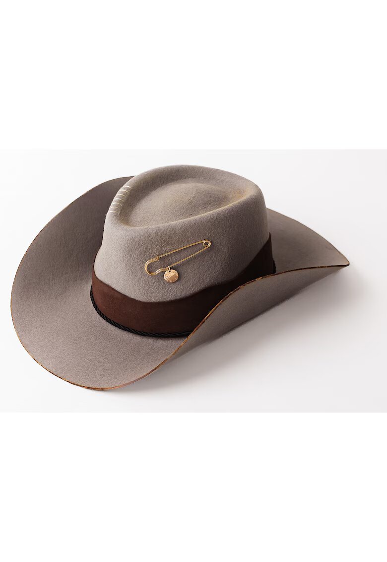 Dadarlat Palarie cowboy unisex din lana cu detalii cu aspect ars - Gri