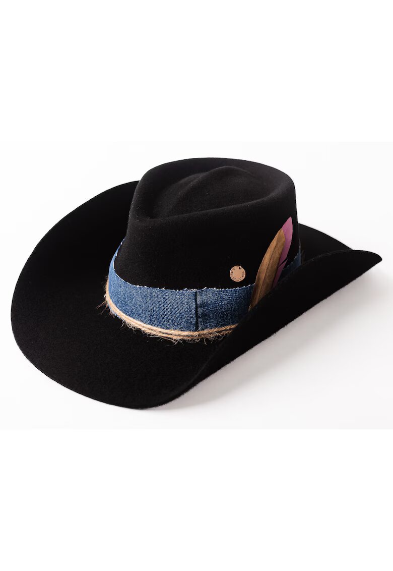 Dadarlat Palarie cowboy unisex din lana - cu detaliu din denim - Negru