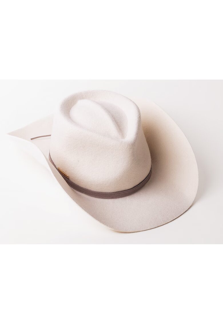 Dadarlat Palarie cowboy unisex din lana cu snur din piele - Alb